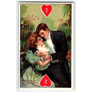 1909 Vintage Valentine Postcard Romantic Couple 2 of Hearts Overdue Answer Poem